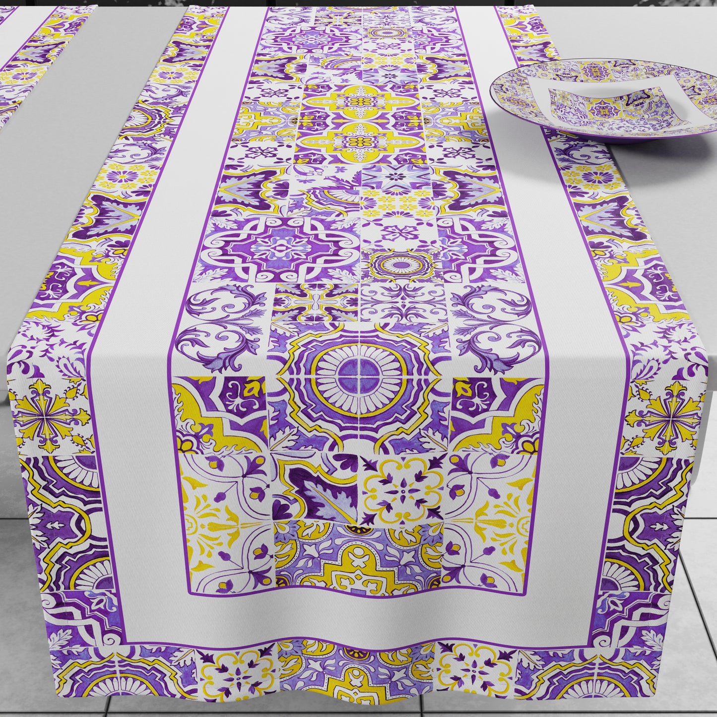 Runner Tavola Geometrico Vietri 02 Viola 40x140 cm Made in Italy | PETTI