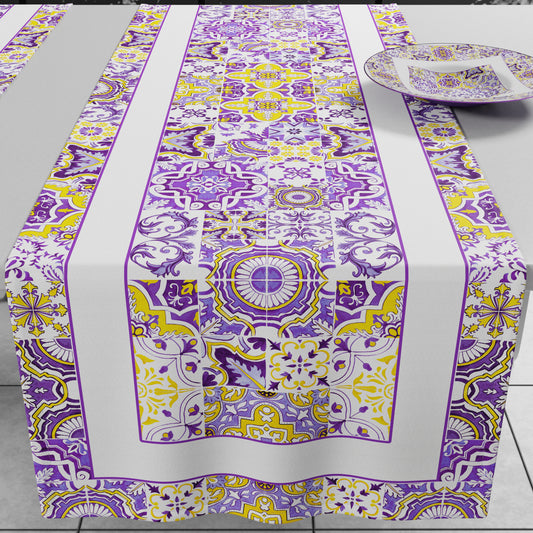 Runner Tavola Geometrico Vietri 02 Viola 40x140 cm Made in Italy | PETTI